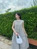 Đầm maxi cổ tàu phối nhún tầng  - H63M25H002