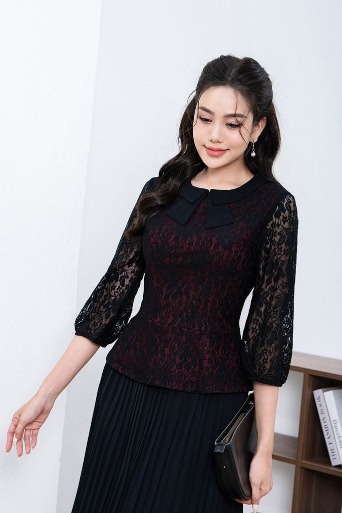 áo ren cổ nơ phối - L61B23Q054