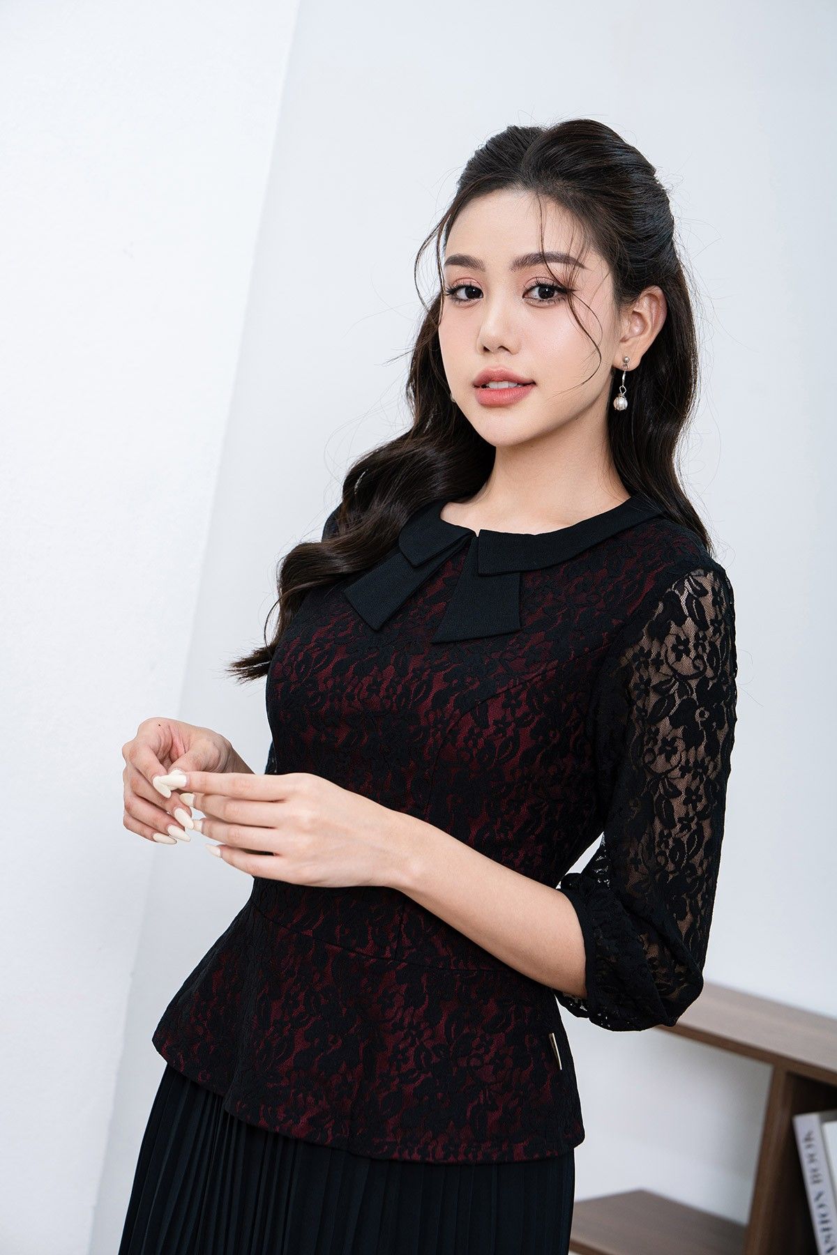 áo ren cổ nơ phối - L61B23Q054