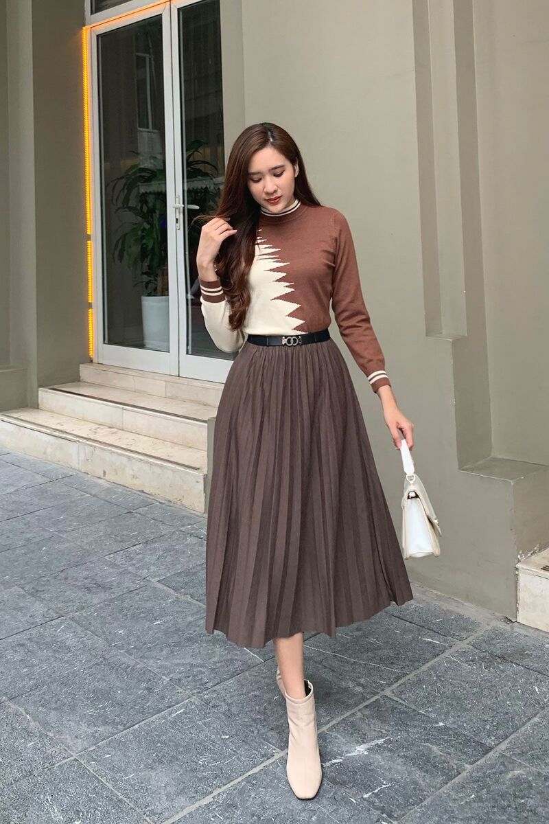 CHÂN VÁY NỮ XẾP LY IN LINE BOOLAAB