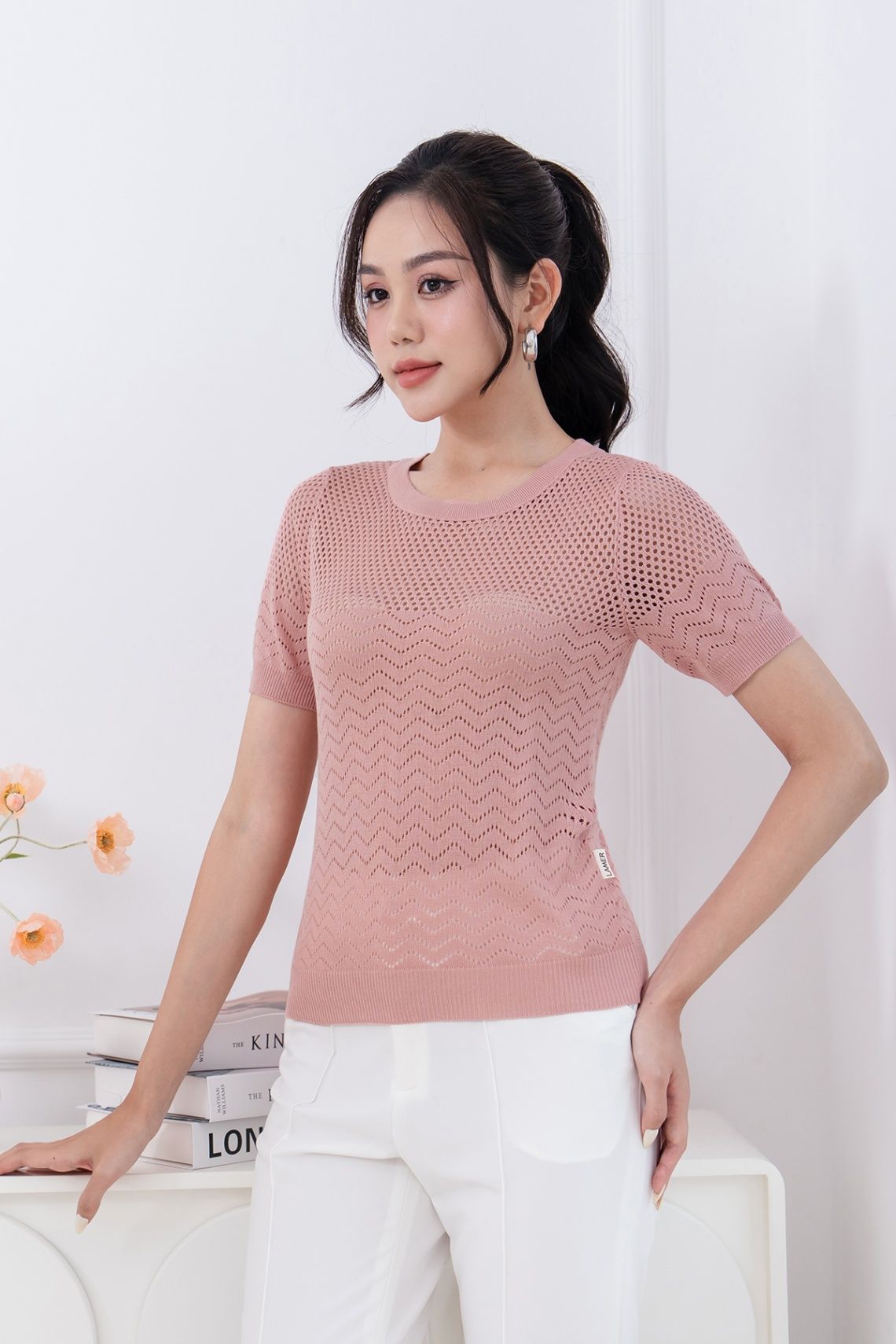 áo len ngắn tay dệt họa tiết - L61W23Q039