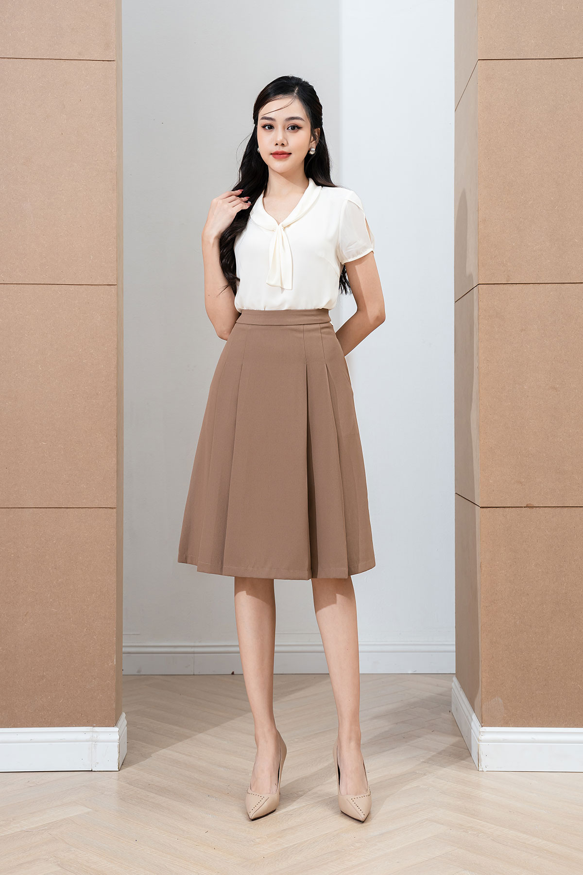 Chân đầm voan xòe xếp ly phối màu  Váy Đầm