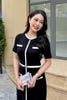 Đầm len ngắn tay cổ tròn phối màu - L63F24Q060