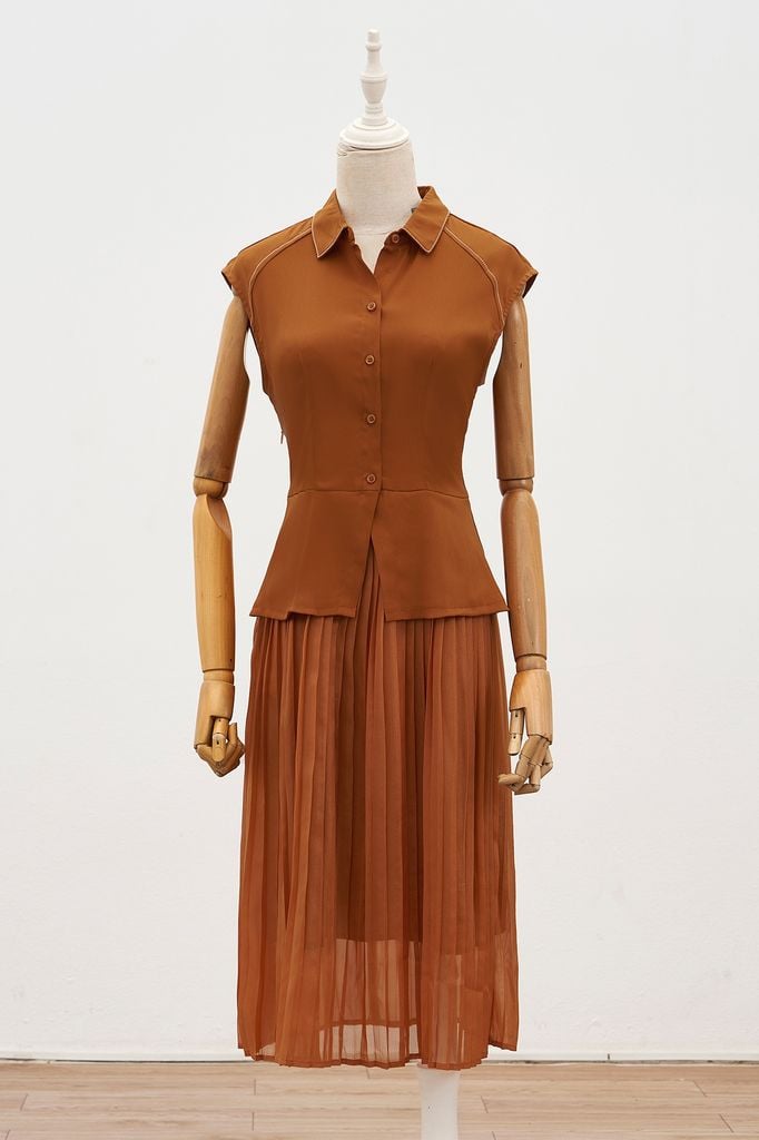Đầm xòe peplum dập ly - L63L24Q050