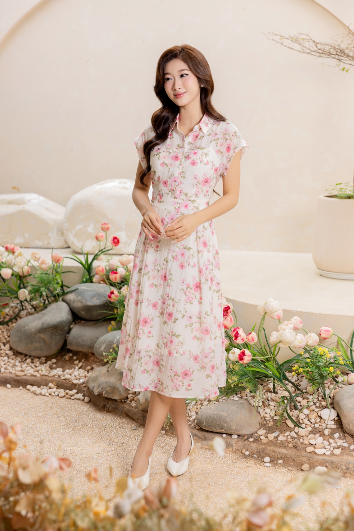 Đầm xòe vai chờm in họa tiết - L63L25H007