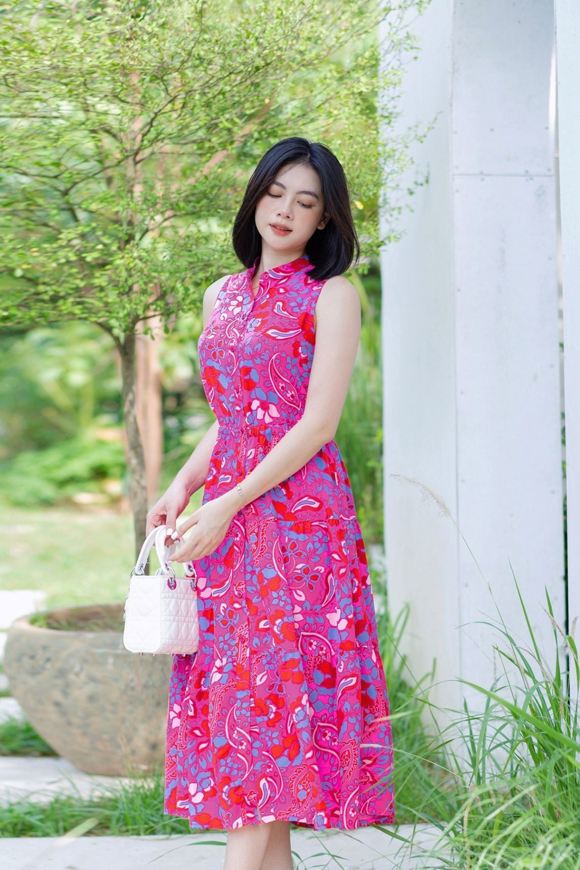 Đầm xòe cổ tàu nhún 3 tầng - L63M23H053