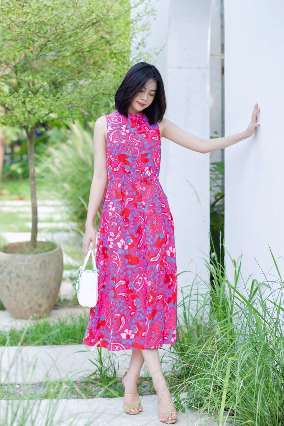 Đầm xòe cổ tàu nhún 3 tầng - L63M23H053