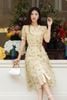 Đầm maxi cổ V nhún bèo nơ eo - L63M24H072