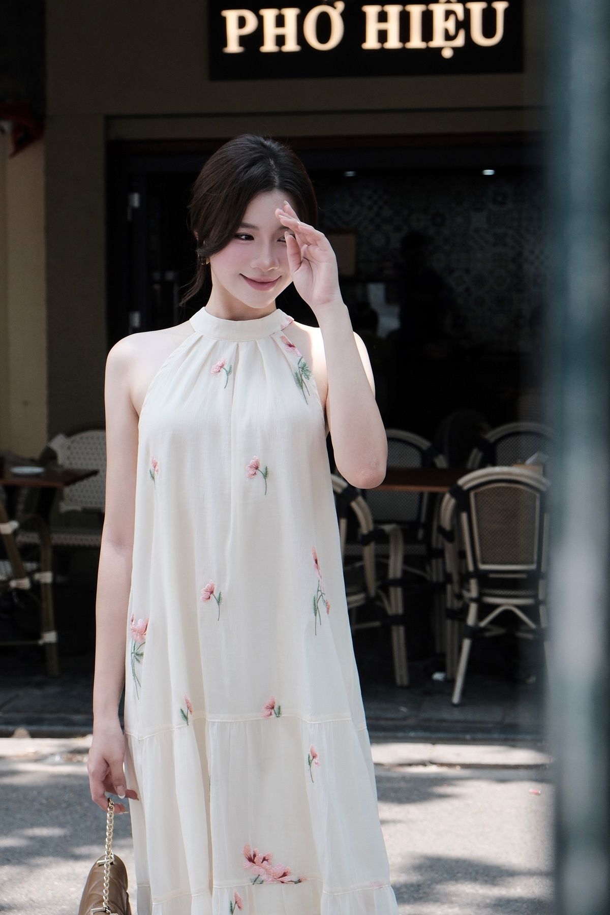 Đầm maxi cổ yếm buộc nơ - L63M25H029