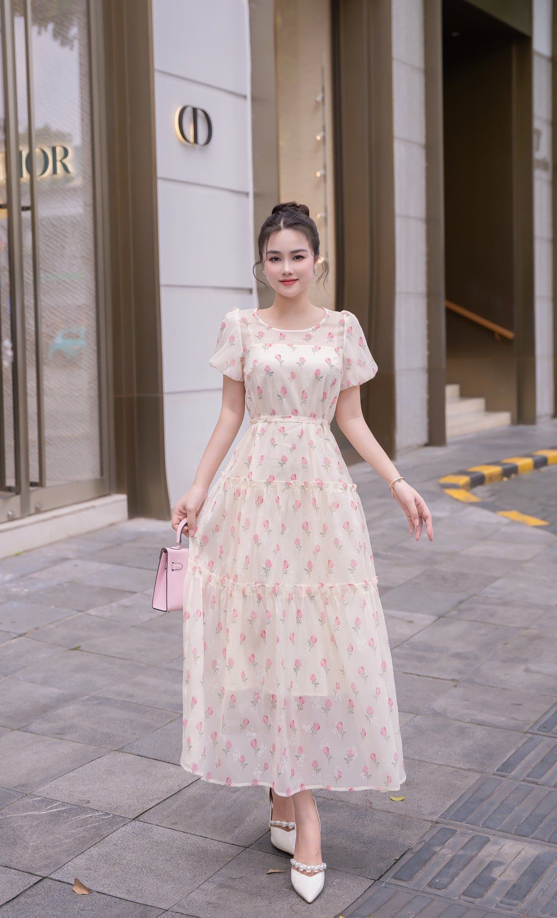 Đầm maxi nhún kẹp bèo nơ eo - L63M25H030