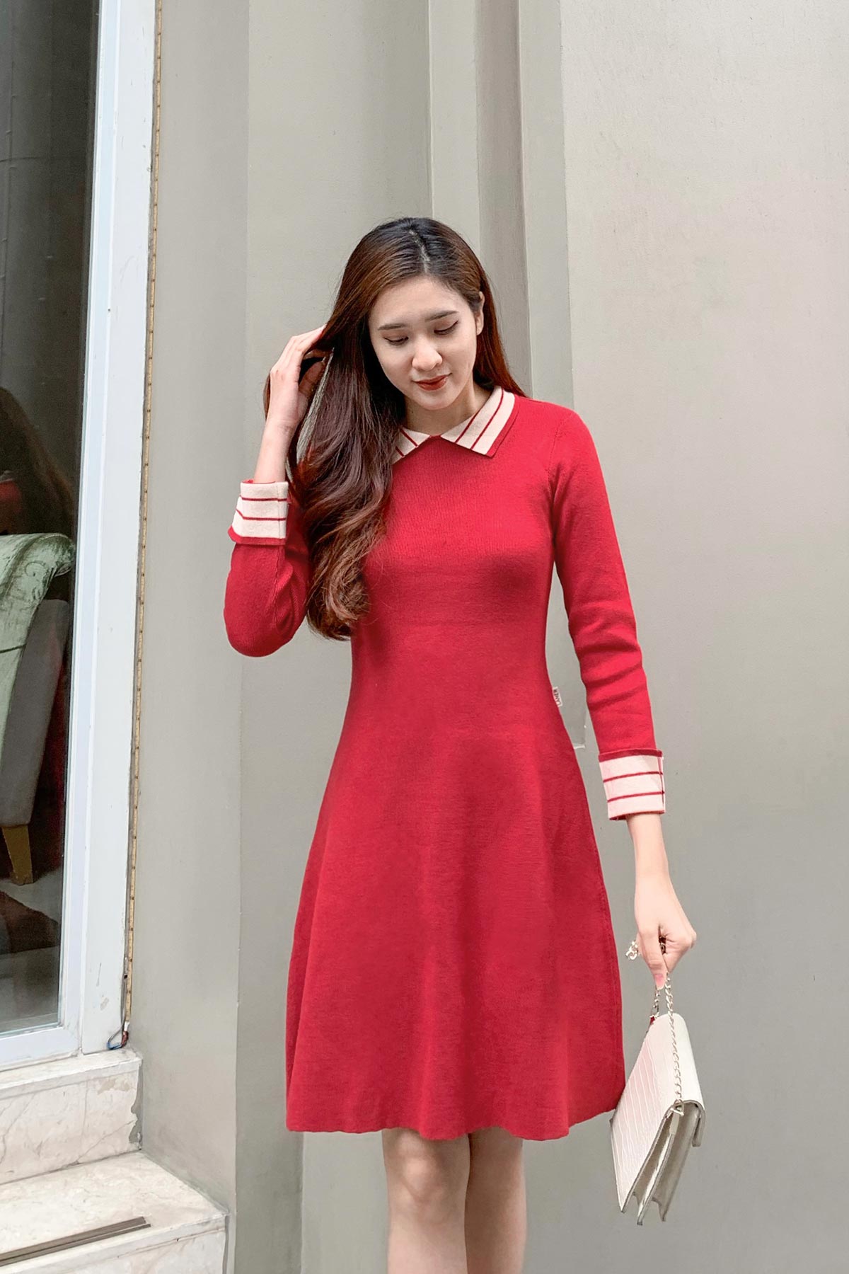 Áo len đỏ bo AL22  hongvicfashion