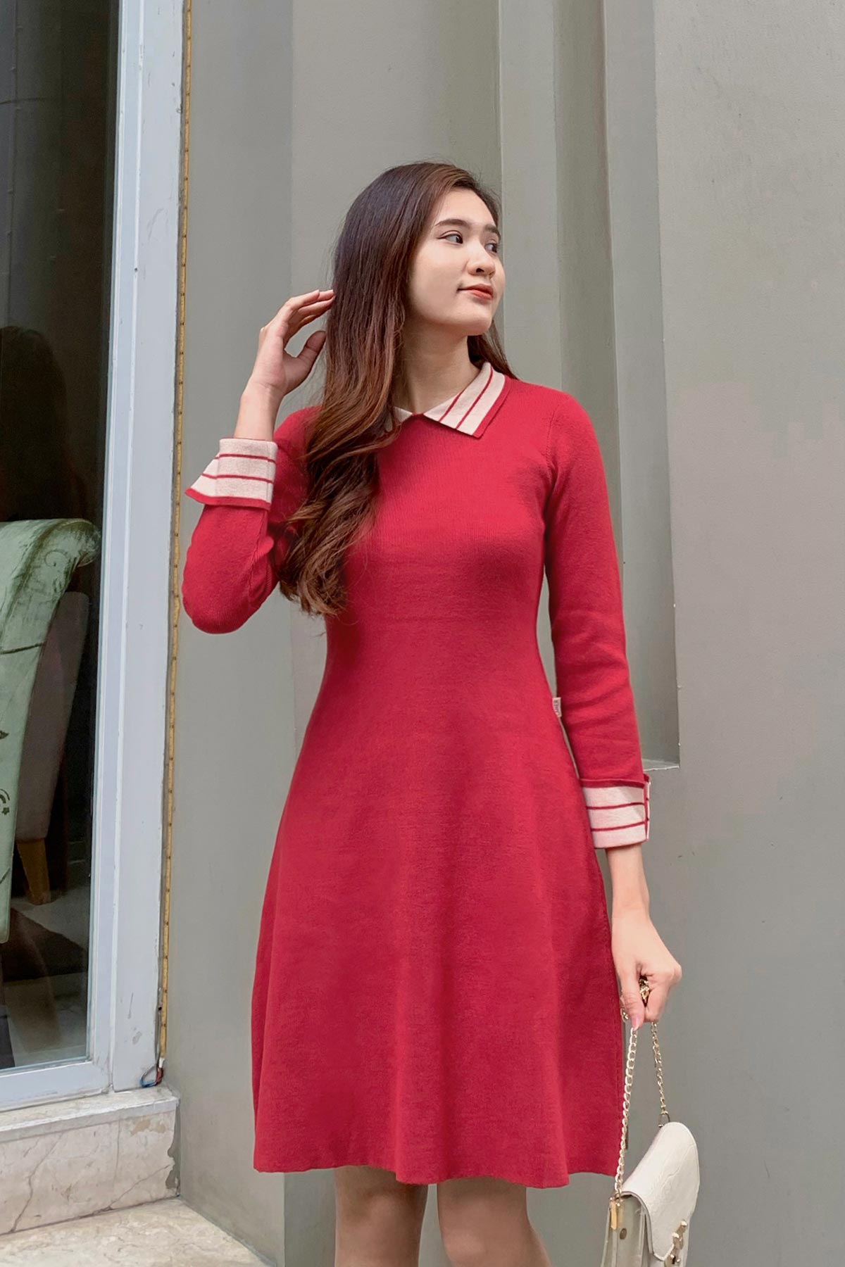 Mua Váy len 2 dây body kẻ ngang dáng dài qua gối hàng QC  Kẻ đỏ tại HT  Shop Clothing  Tiki