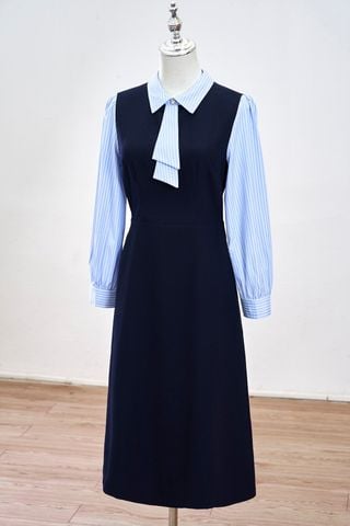 Đầm xòe phối sơ mi nơ cổ - L63R25Q003
