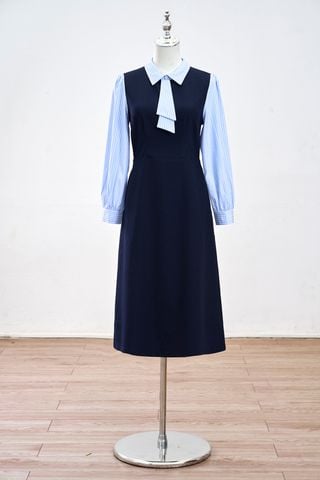 Đầm xòe phối sơ mi nơ cổ - L63R25Q003