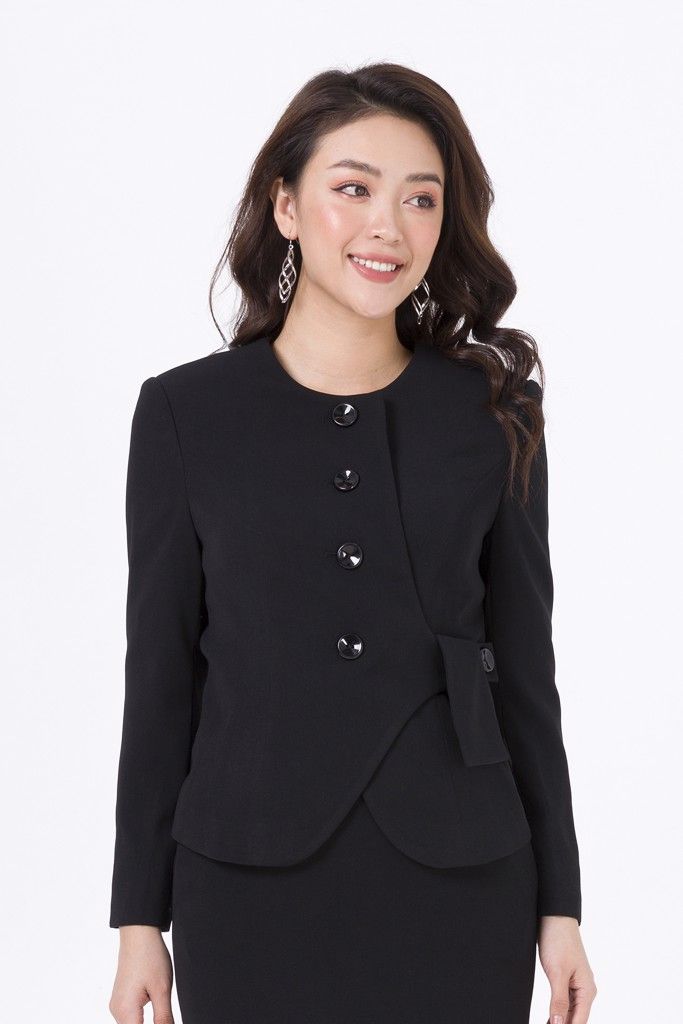 Áo Khoác Vest Nữ Tay Dài Cổ Tròn Đính Nơ Sau