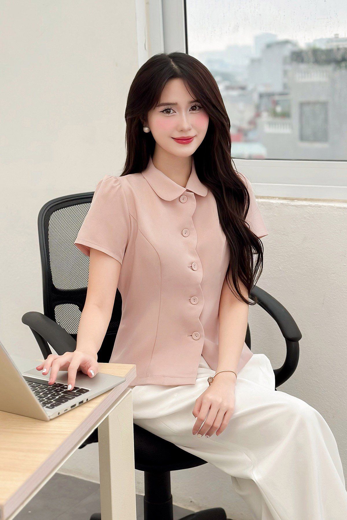 áo cổ sen nẹp răng cưa - L65D23Q006