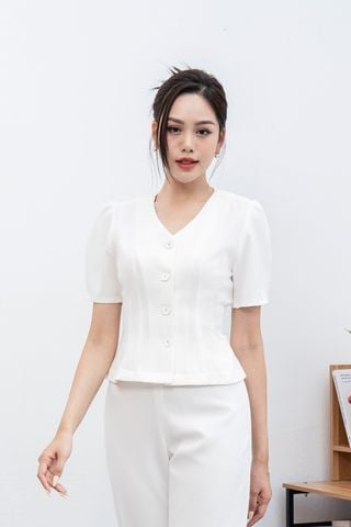 Áo tay ngắn cổ tim chiết ly - L65D24Q001
