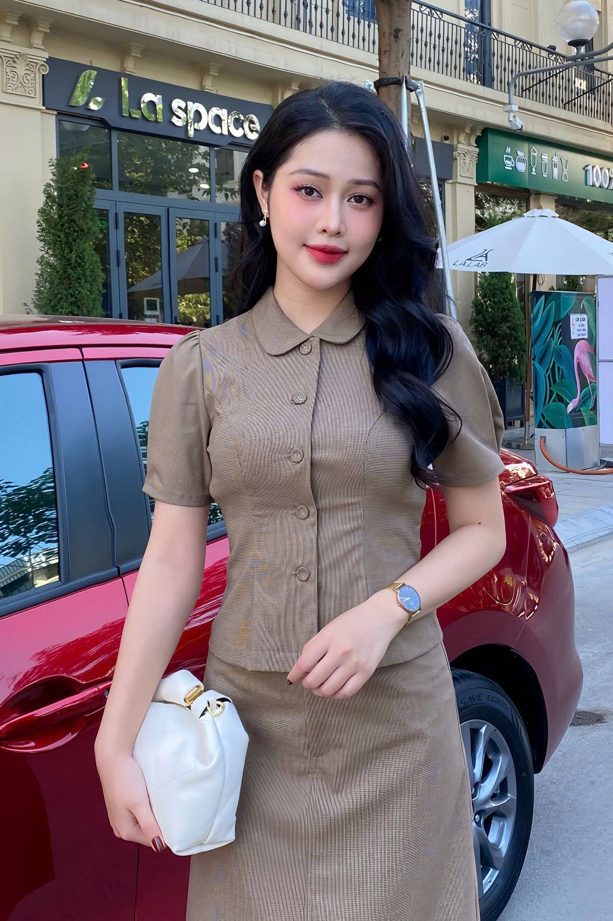 Áo tay ngắn cổ sen - L65D24Q015