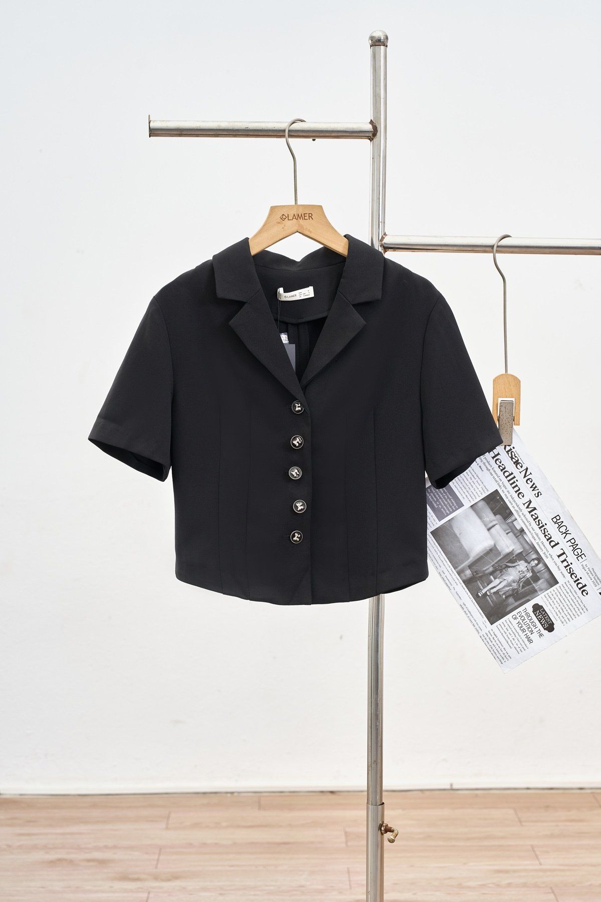 Áo đờ mi croptop cổ 2 ve - L65D25Q009