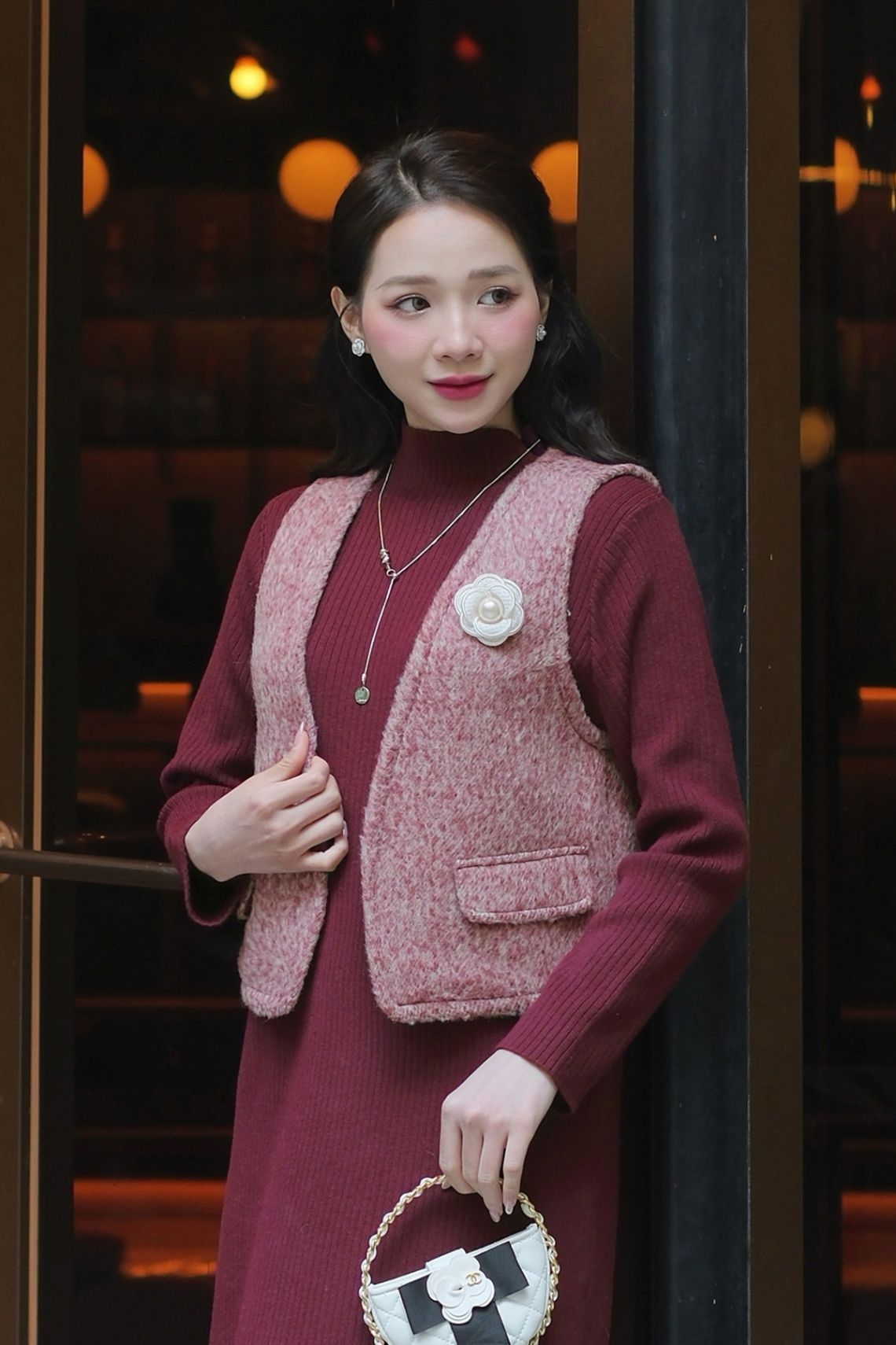 Áo gile dạ dáng suông ( KHÔNG KÈM HOA CÀI)  - L65G24T024
