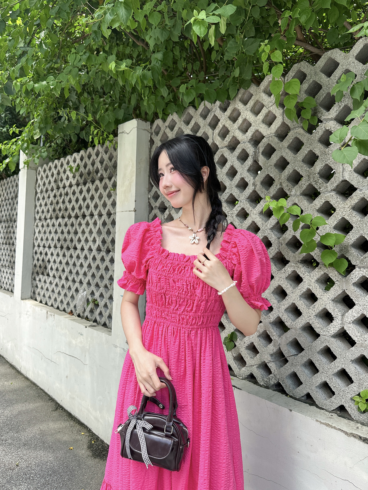 Đầm xòe tay bồng kẹp bèo nhún chun ngực - N63L25H090