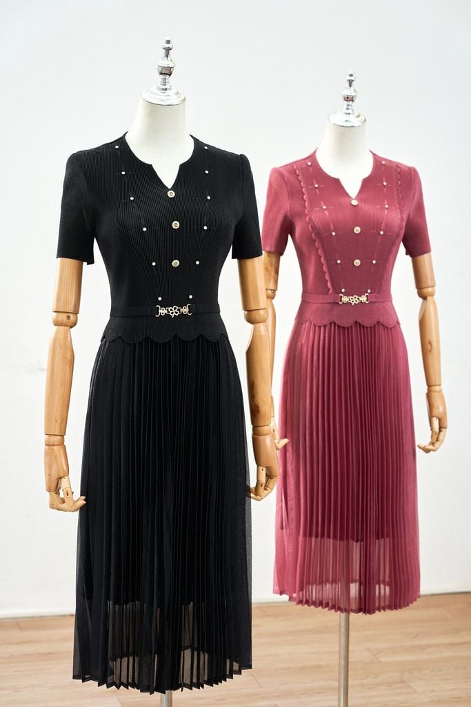 Đầm xòe dập ly peplum răng cưa đai eo - N63L25Q016