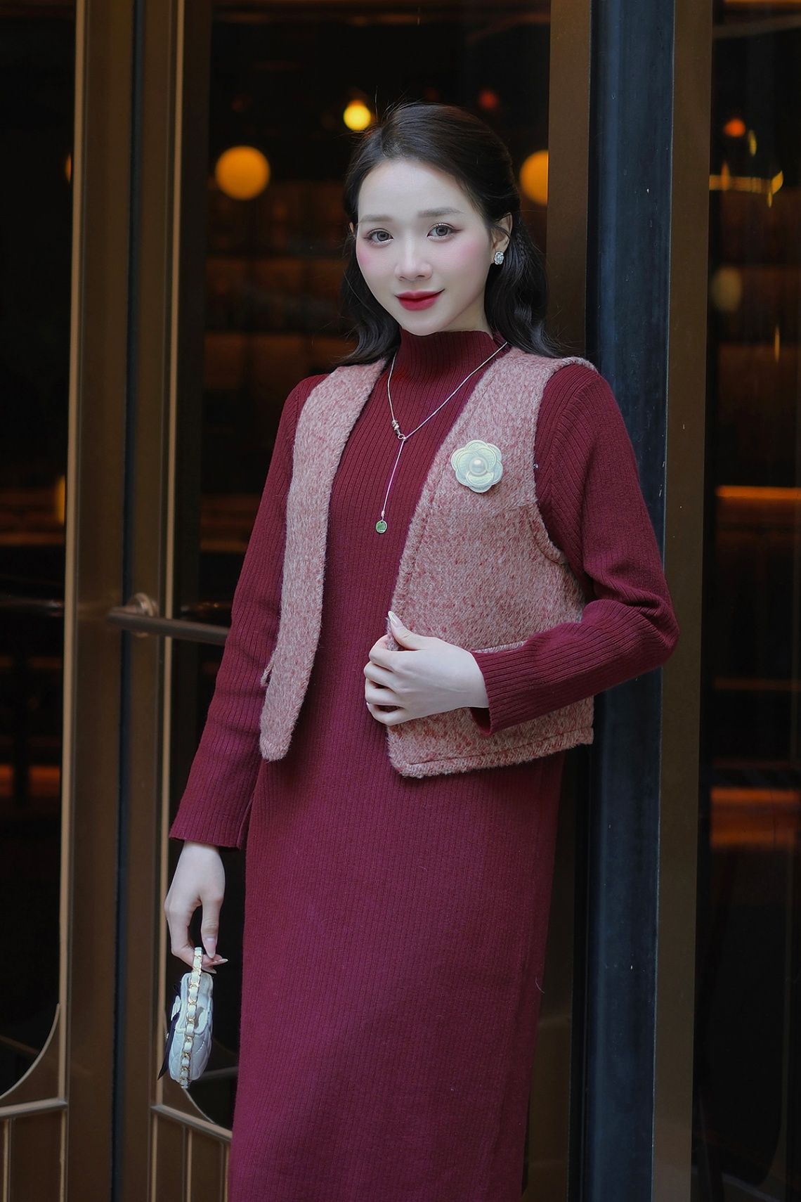 Đầm len dài tay dáng suông dài - N63T24T052