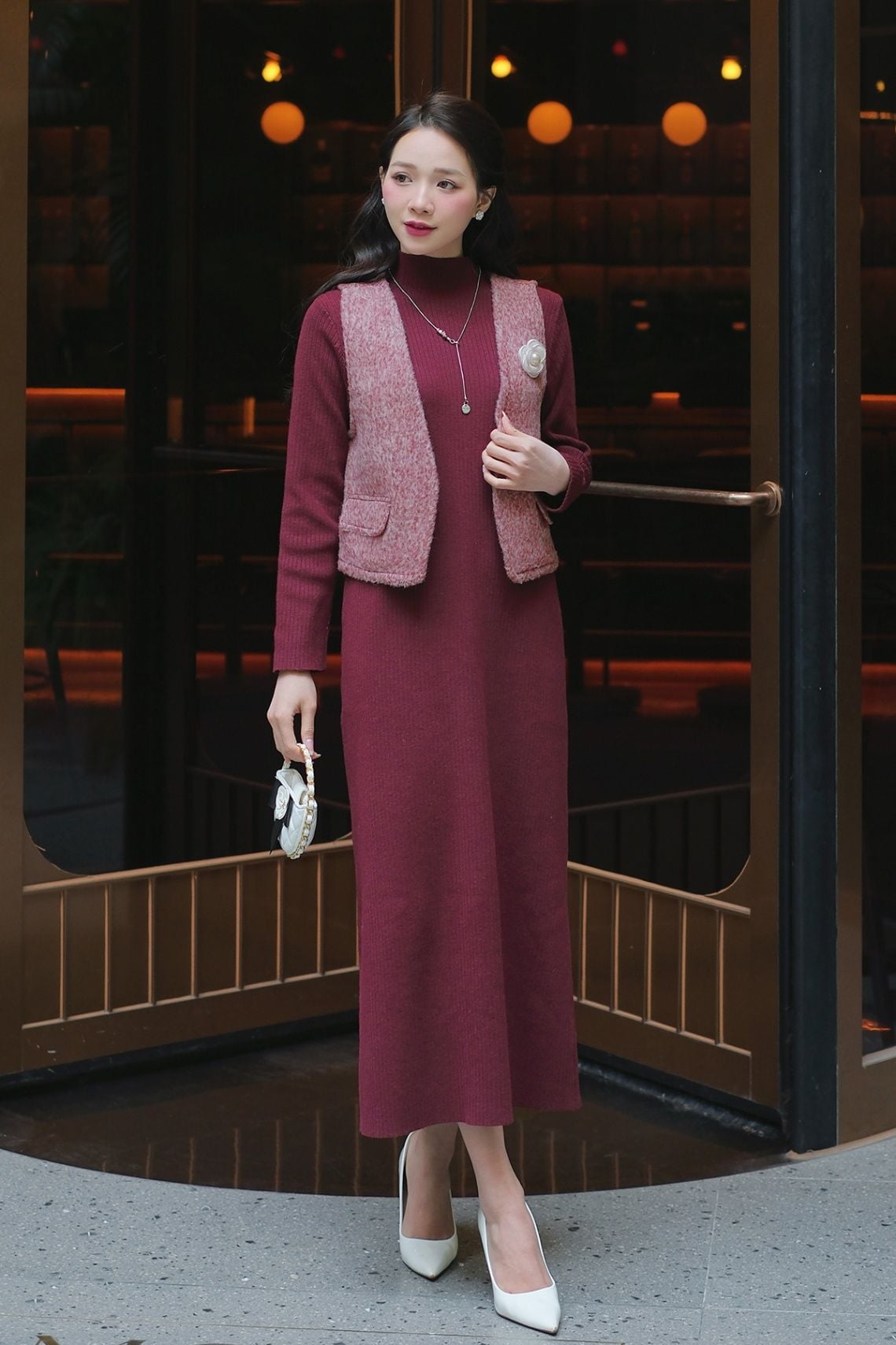 Đầm len dài tay dáng suông dài - N63T24T052