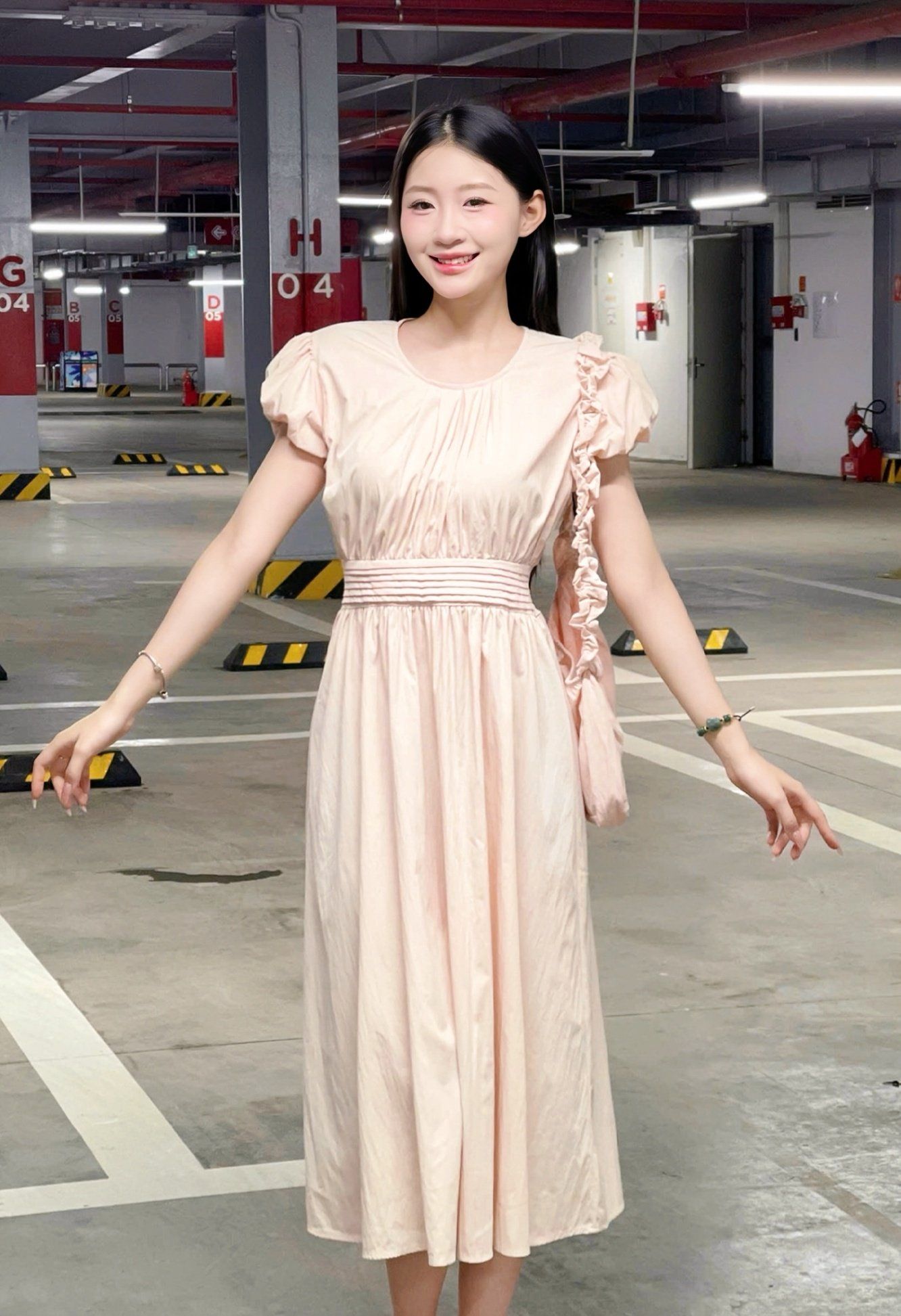 Đầm maxi vai nhún kèm túi đeo chéo - N66C25H002