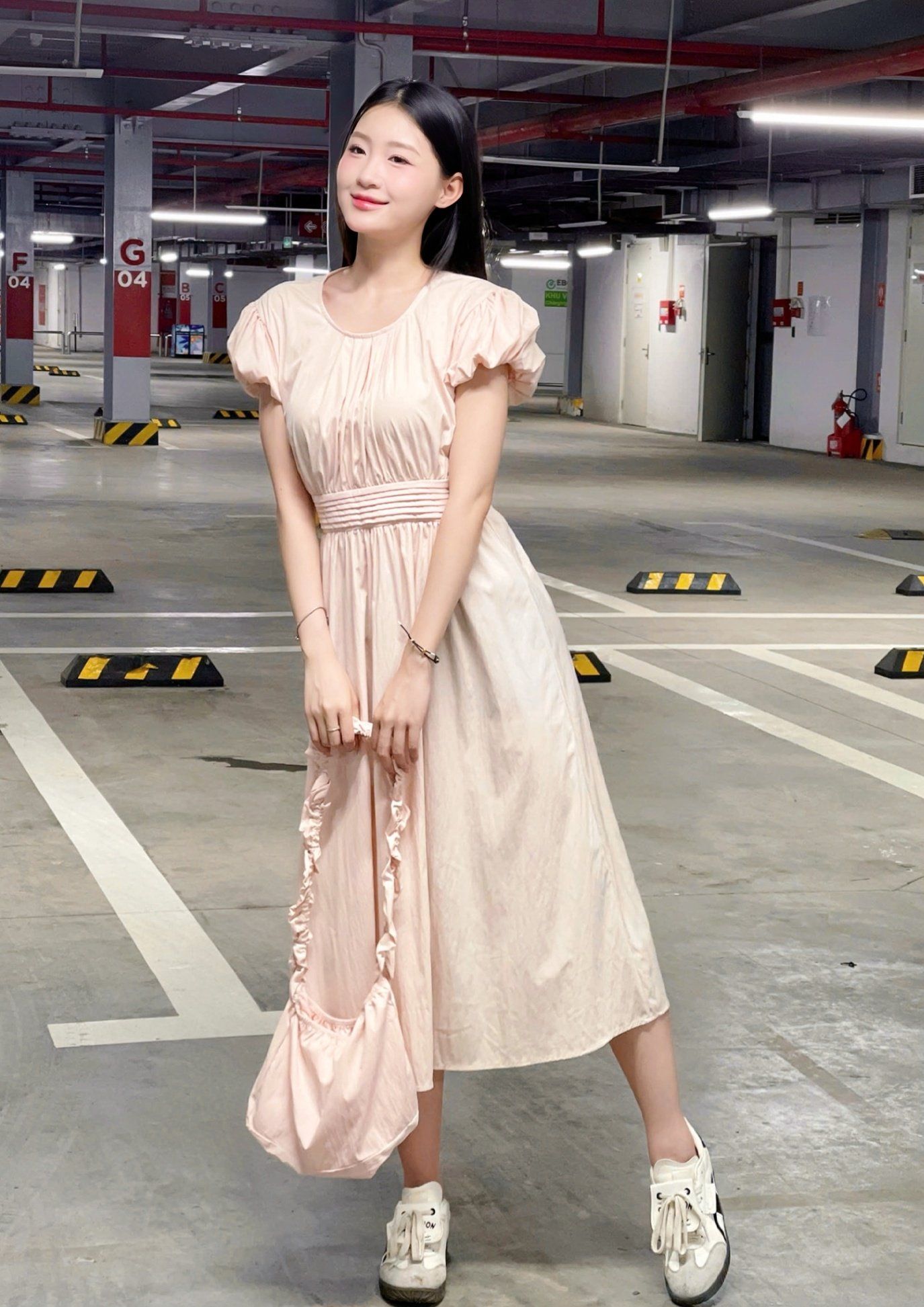 Đầm maxi vai nhún kèm túi đeo chéo - N66C25H002