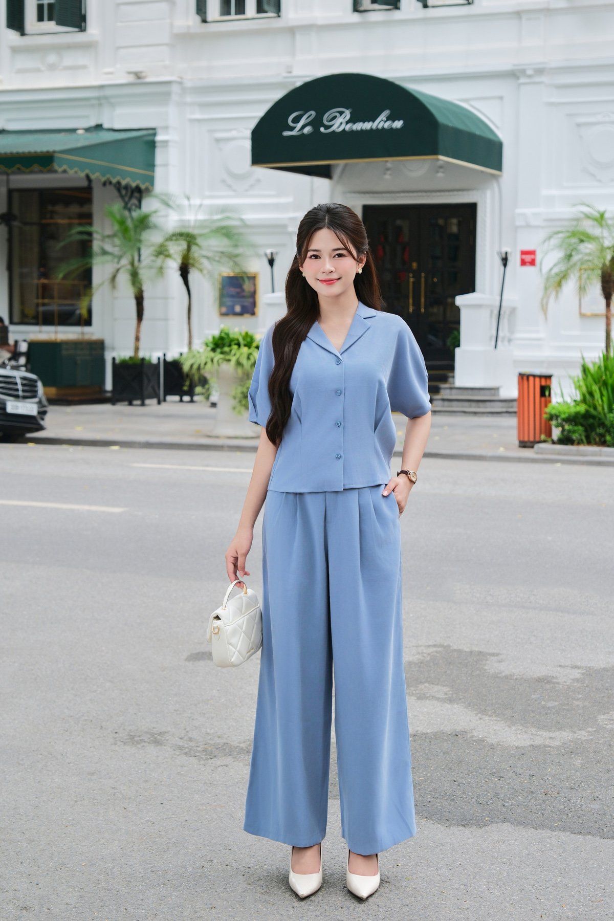 Quần ống rộng túi chéo chun sườn - O64W25H004