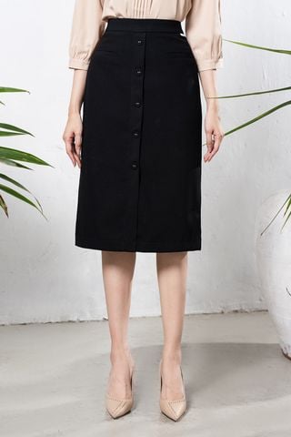 Chân váy midi xẻ gấu đính cúc - O62I23H001