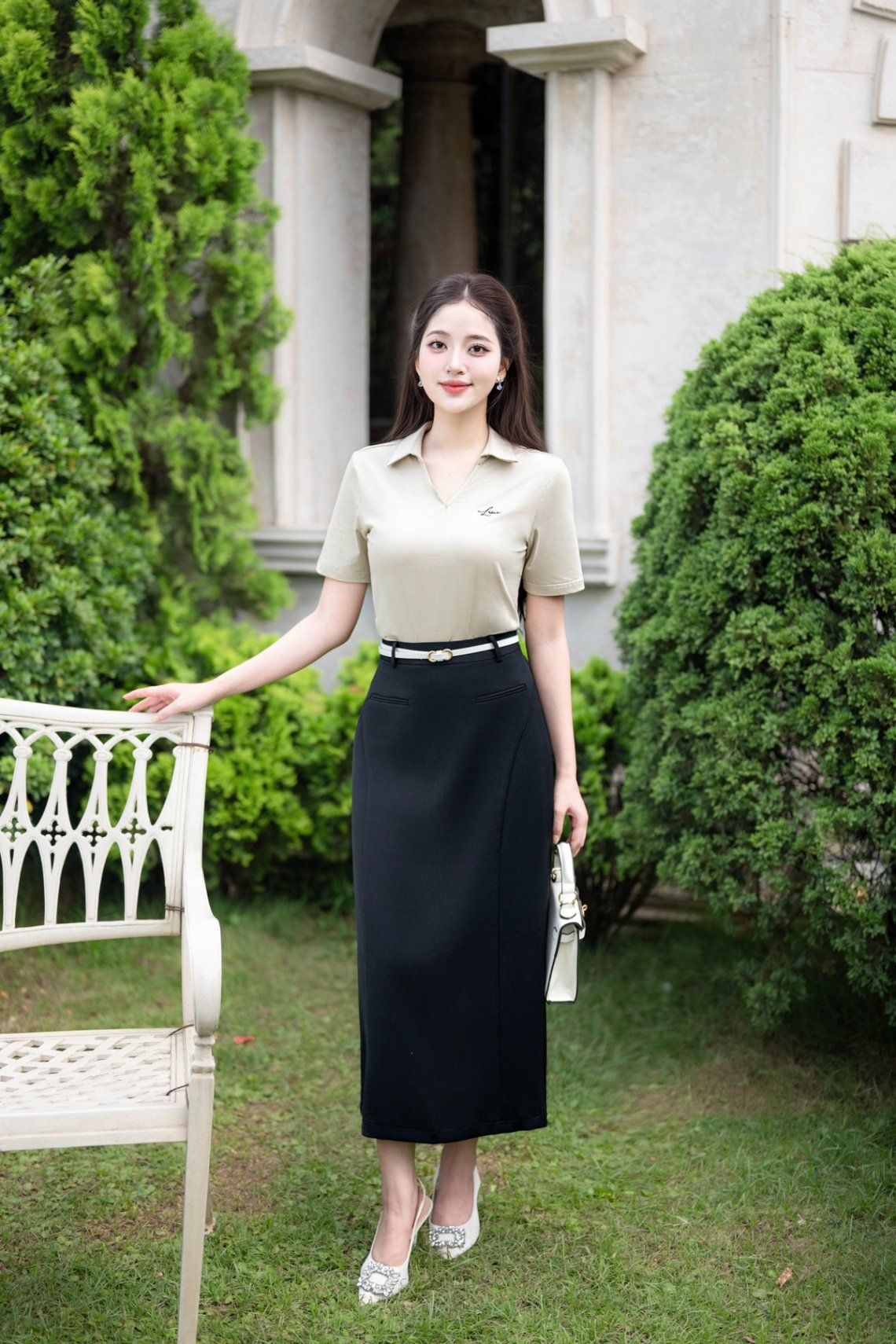 Chân váy dáng dài 2 cơi giả - O62M25Q002