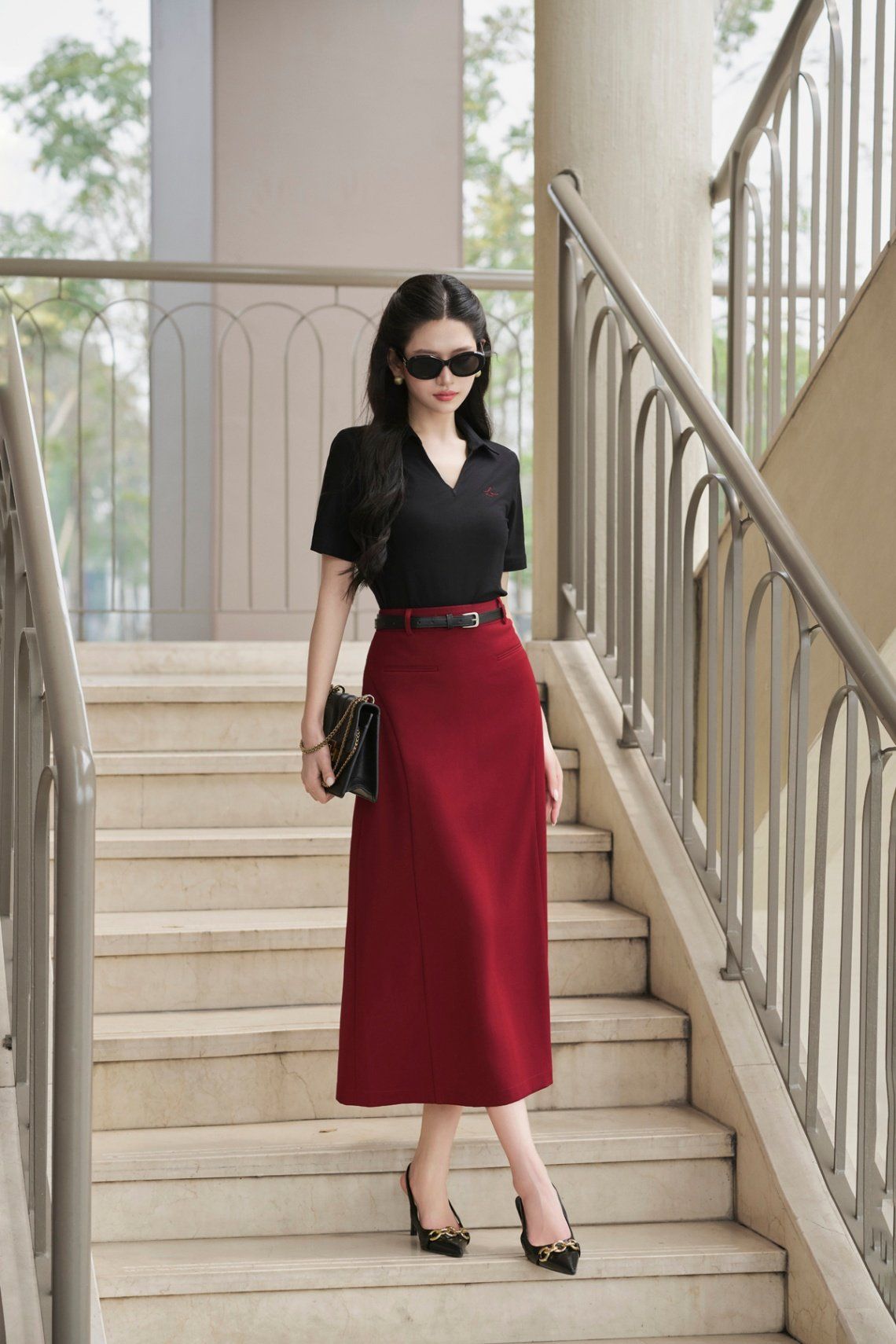 Chân váy dáng dài 2 cơi giả - O62M25Q002