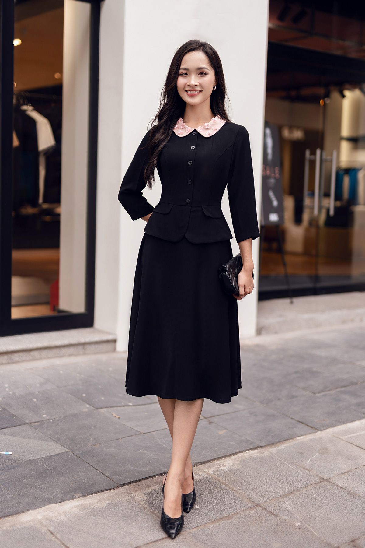 Đầm xòe peplum tay lỡ cổ hoa - O63L24Q003