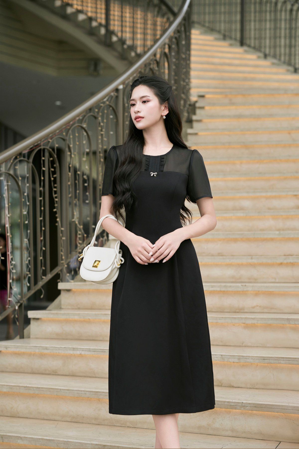 Đầm xòe phối ngực mí kẹp bèo - O63L25H005