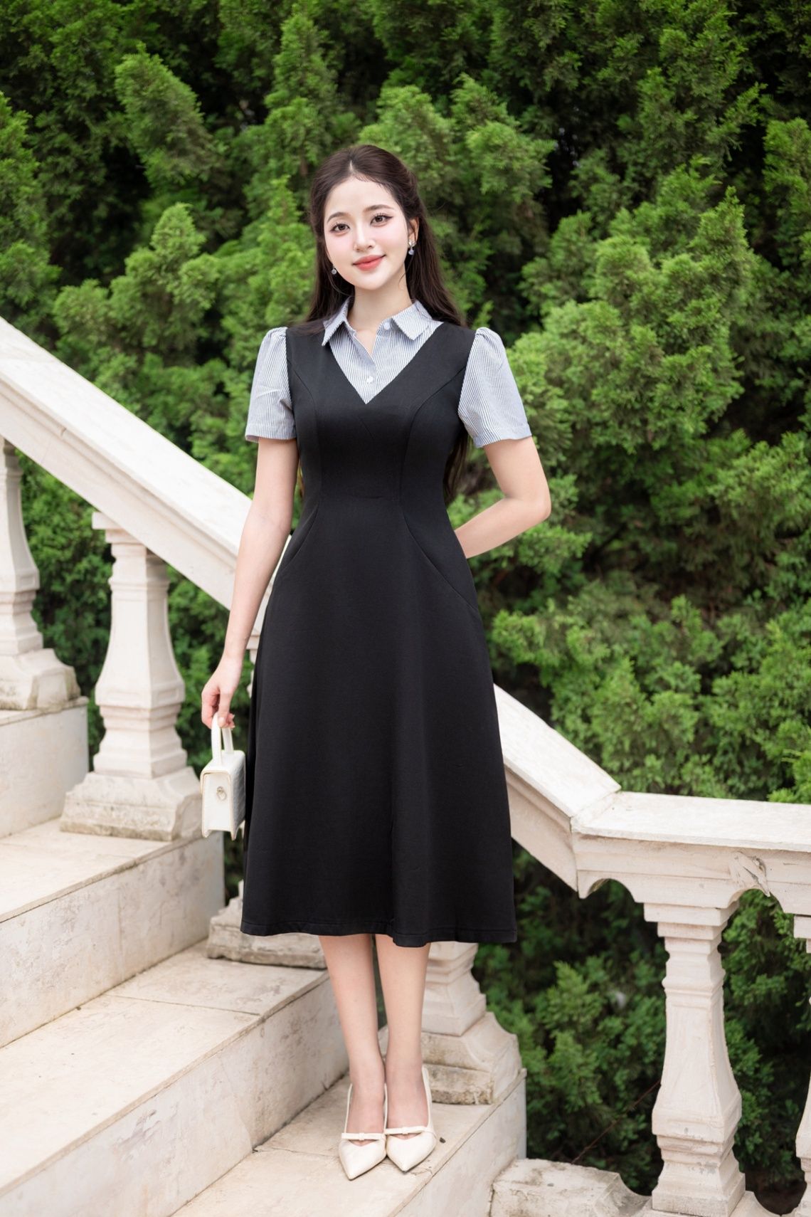 Đầm xòe; phối sơ mi cổ đức - O63L25H016