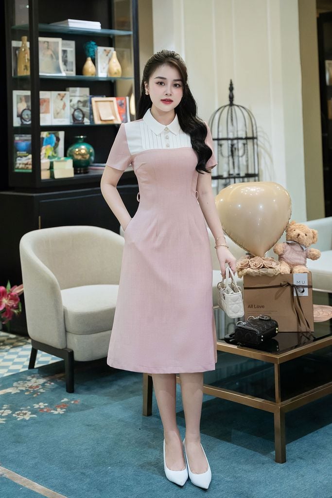 Đầm dáng A xếp ly - O63R24H014