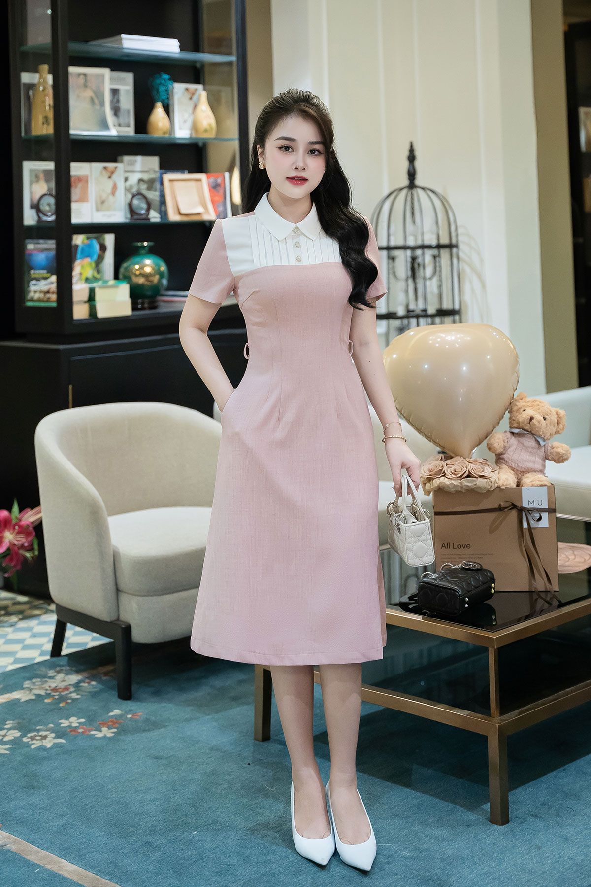 Đầm dáng A xếp ly - O63R24H014