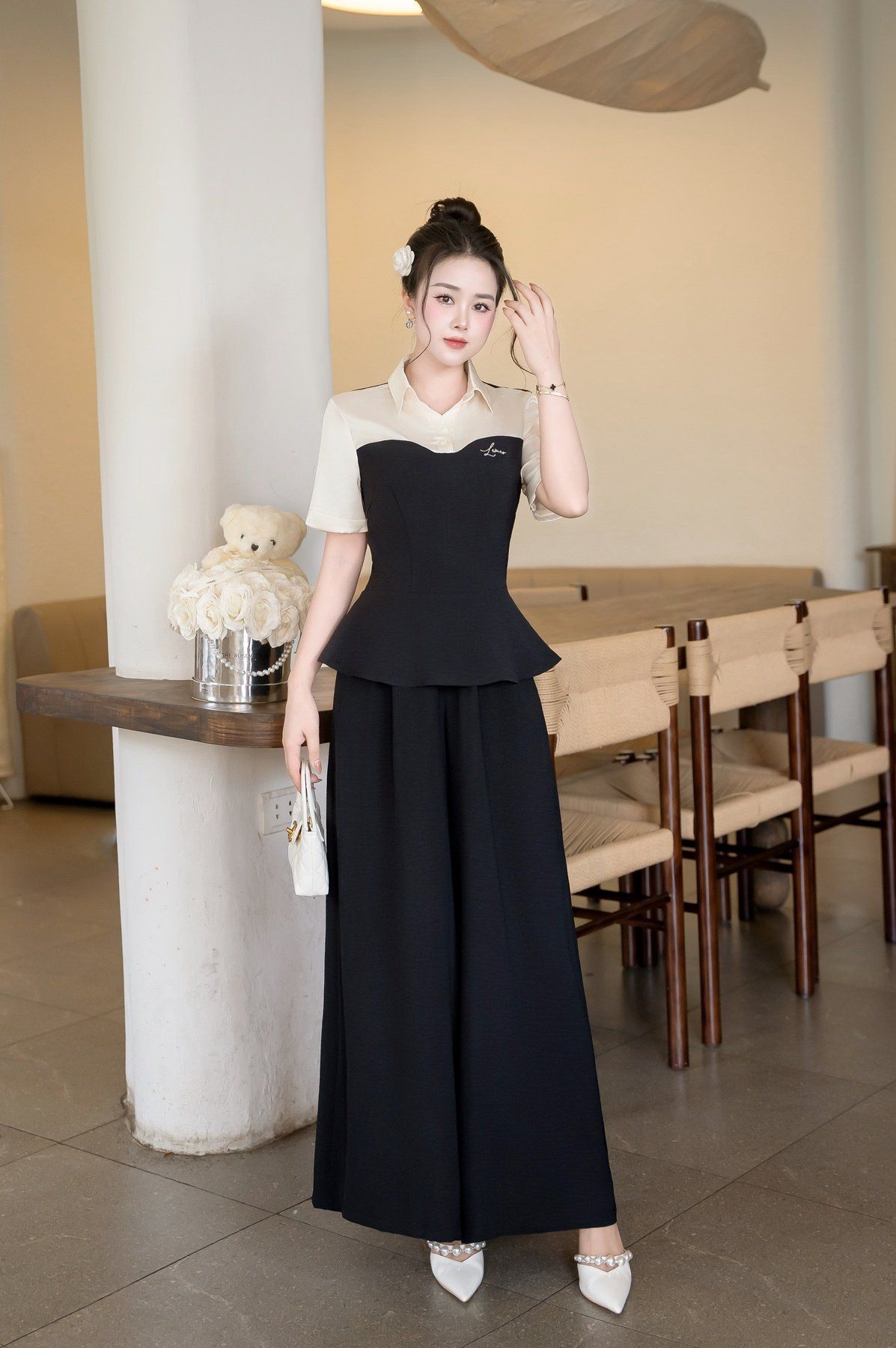 Quần ống rộng chun sau - O64W25Q003
