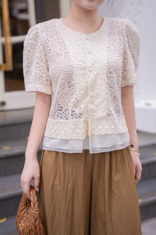 Áo cổ tròn tay bồng phối ren - P61B25H045