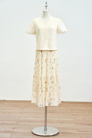 chân váy hoa xòe dập ly nhún tầng - P62L25Q003