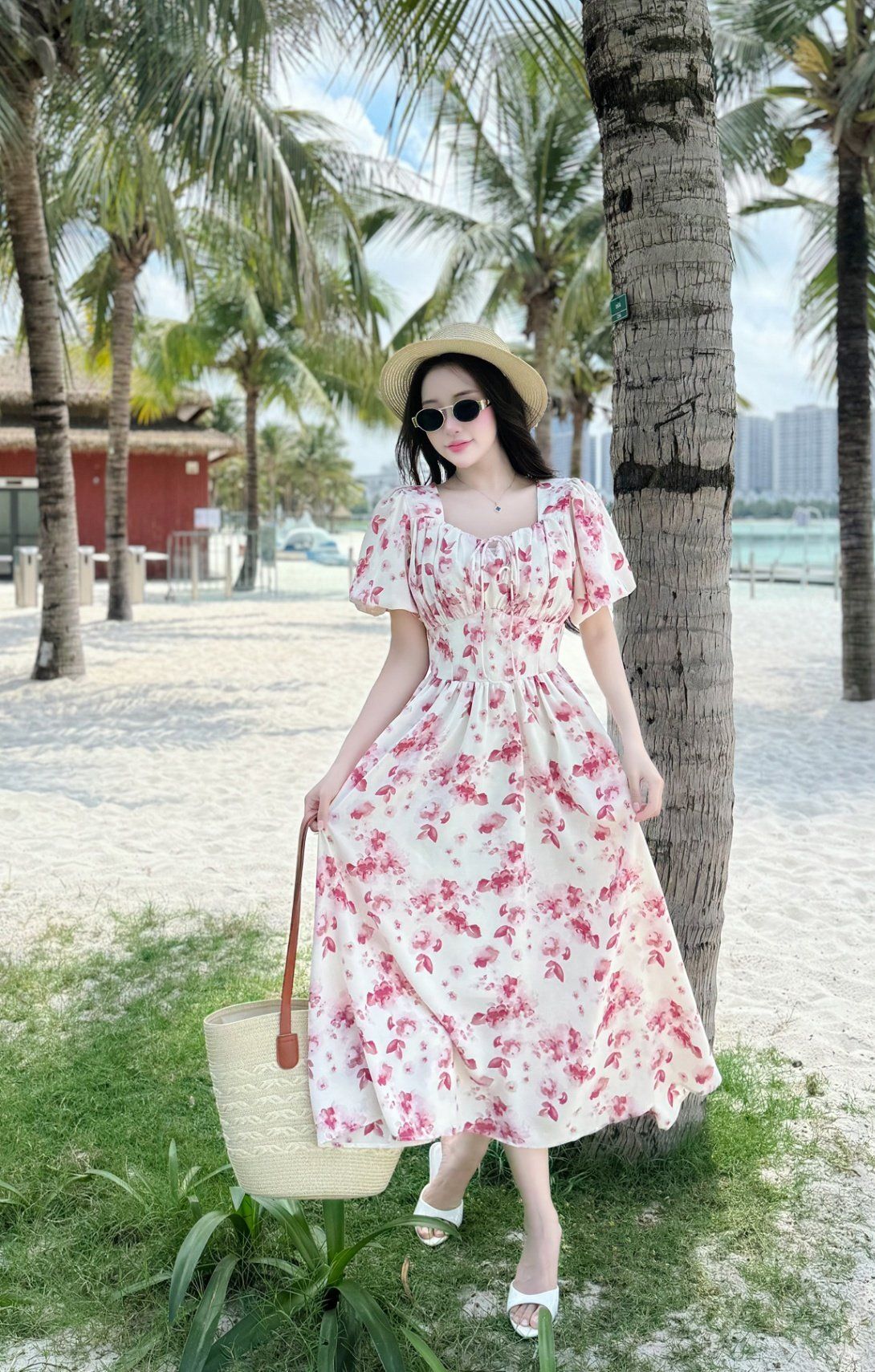 Đầm xoè cổ vuông nhún tay bồng - P63L25H014