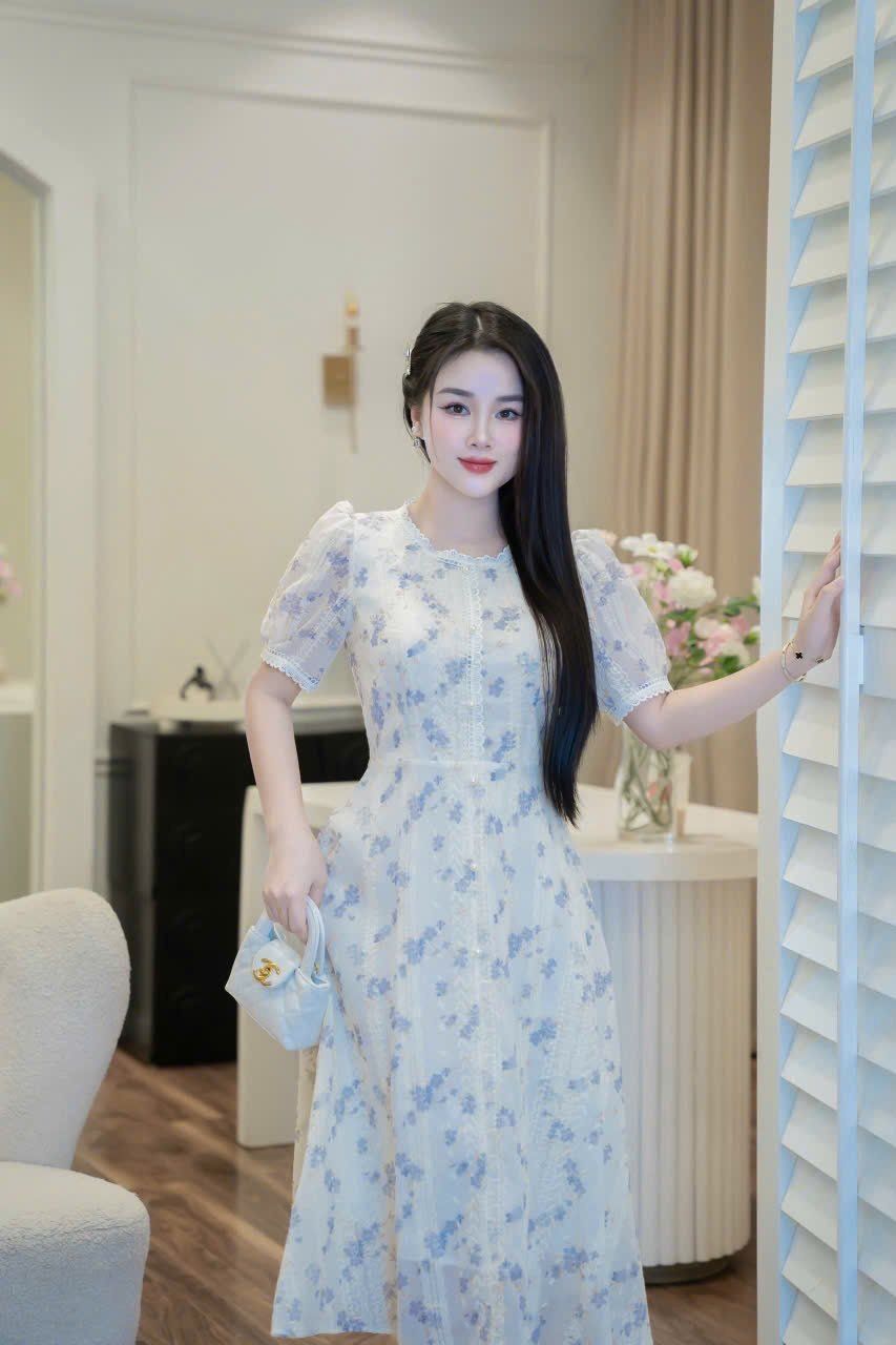 Đầm maxi hoa dáng xòe can ren - P63M25H012