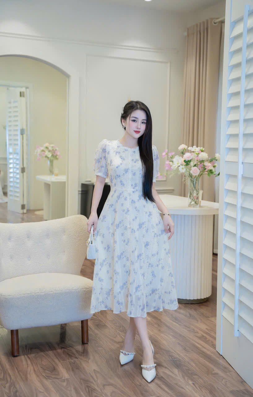 Đầm maxi hoa dáng xòe can ren - P63M25H012
