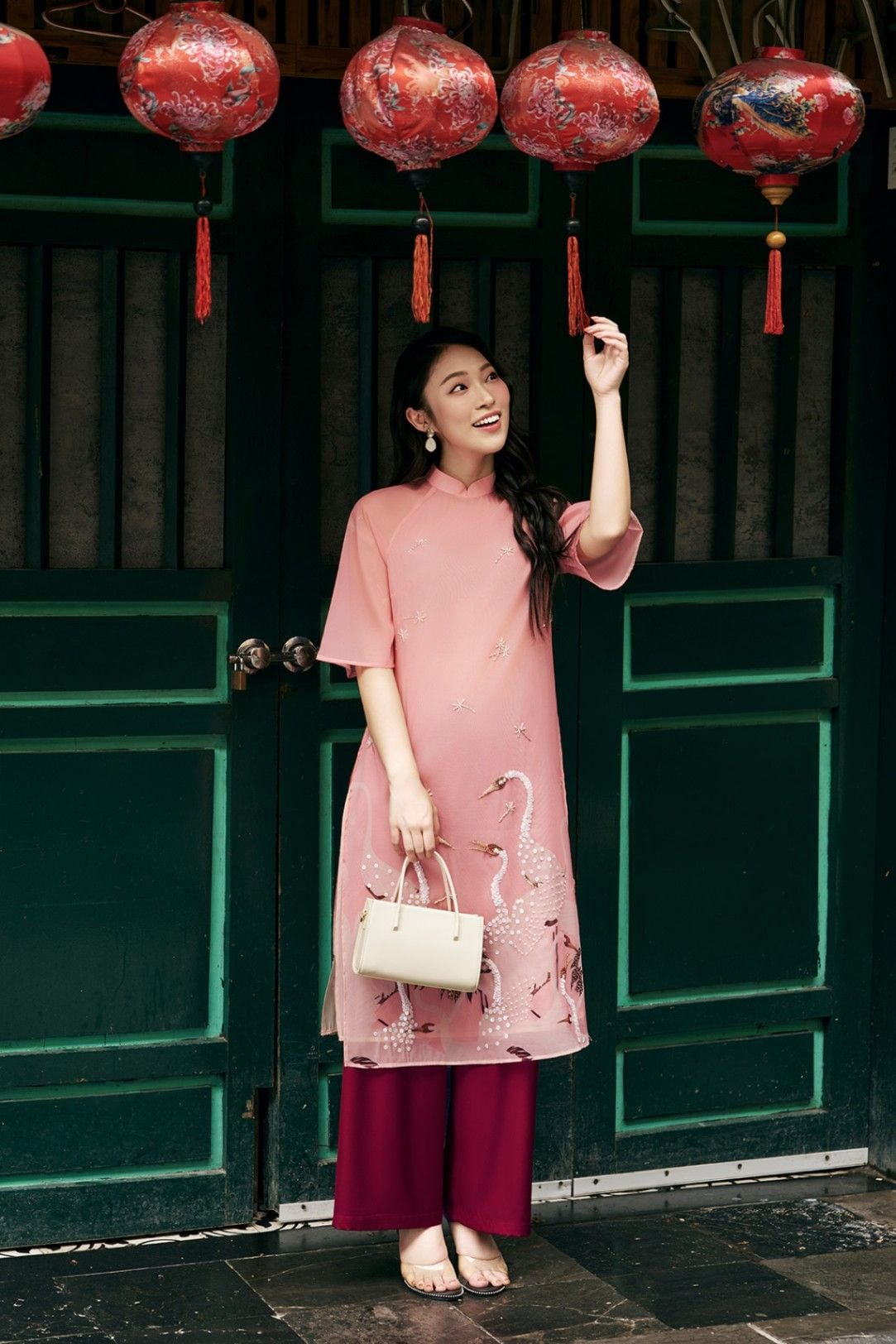 áo dài cách tân hồng hạc - S61A23Q005 ( không kèm quần )