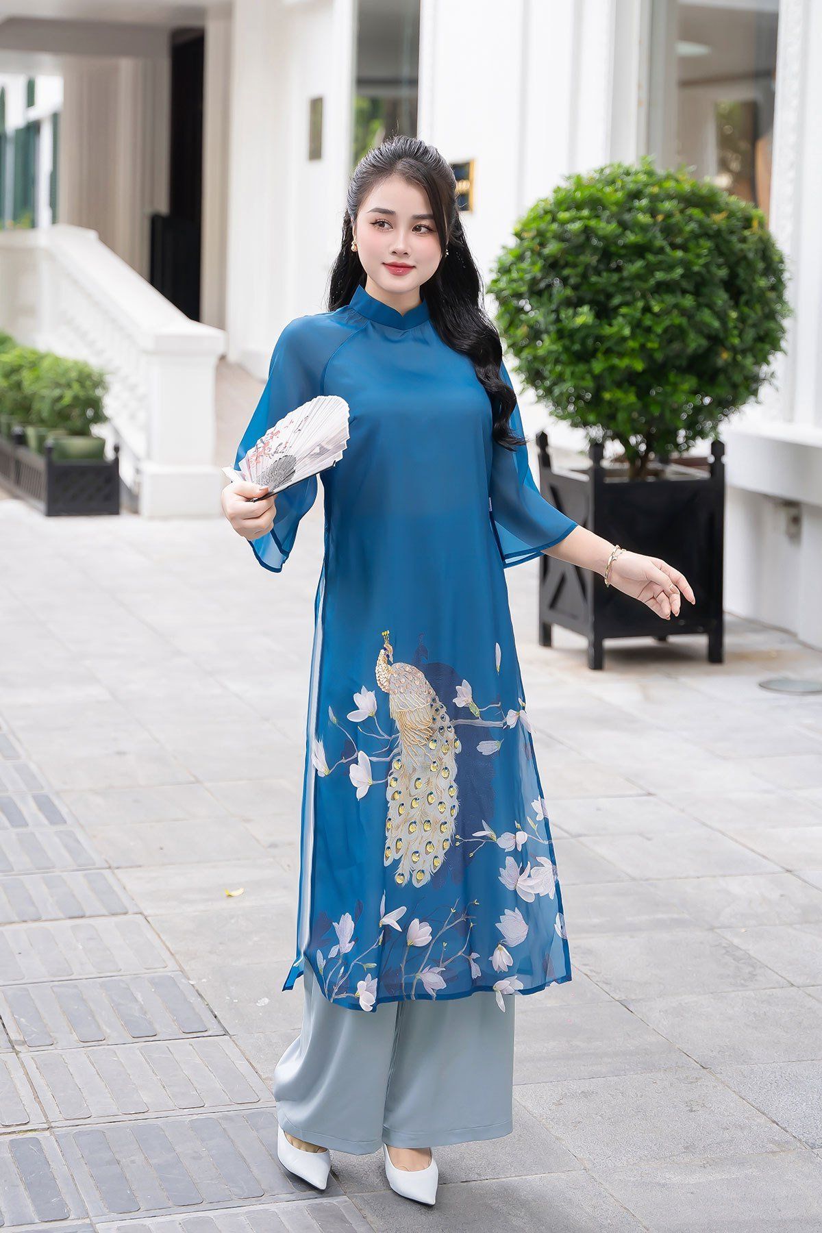 áo dài cách tân chim công - S61A23Q007 ( không kèm quần )