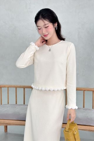Áo croptop cổ tròn phối lông - S61B24T003