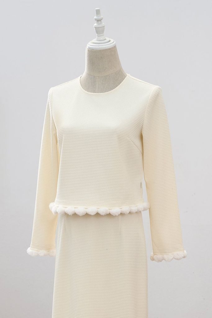 Áo croptop cổ tròn phối lông - S61B24T003