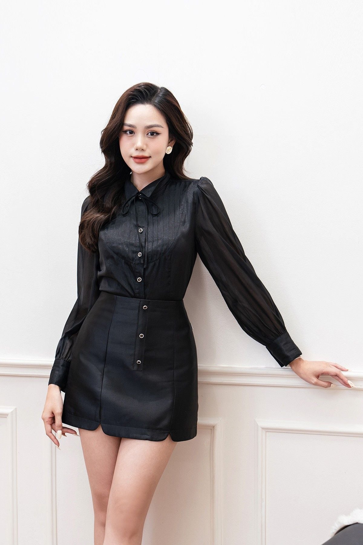 áo sơ mi croptop tay bồng mí thân - S61H23Q002